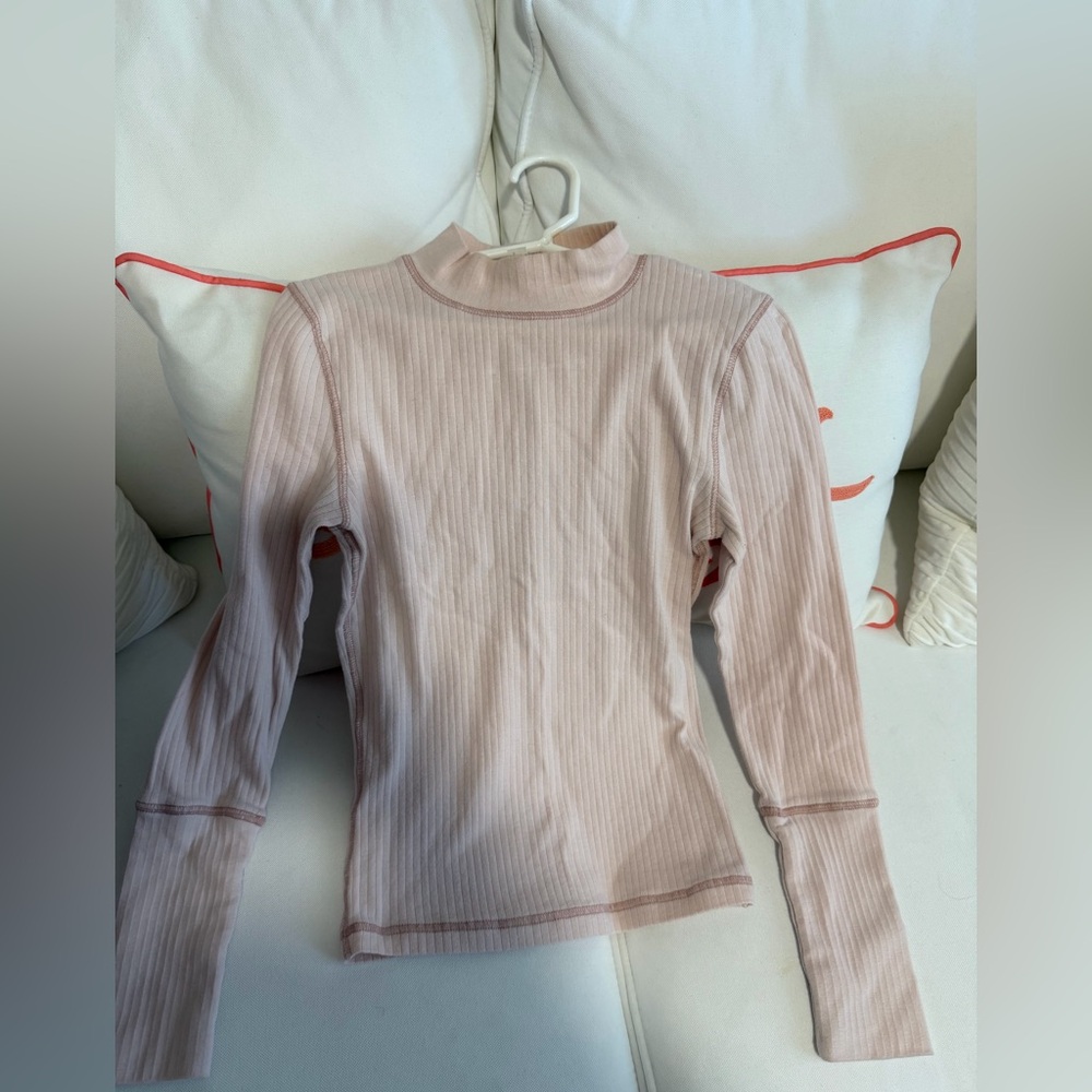 Free People Women's Pink Ribbed Long Sleeve Top